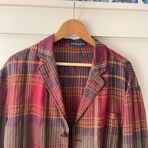 Polo Ralph Lauren Linen Plaid Madras Blazer Size 42L